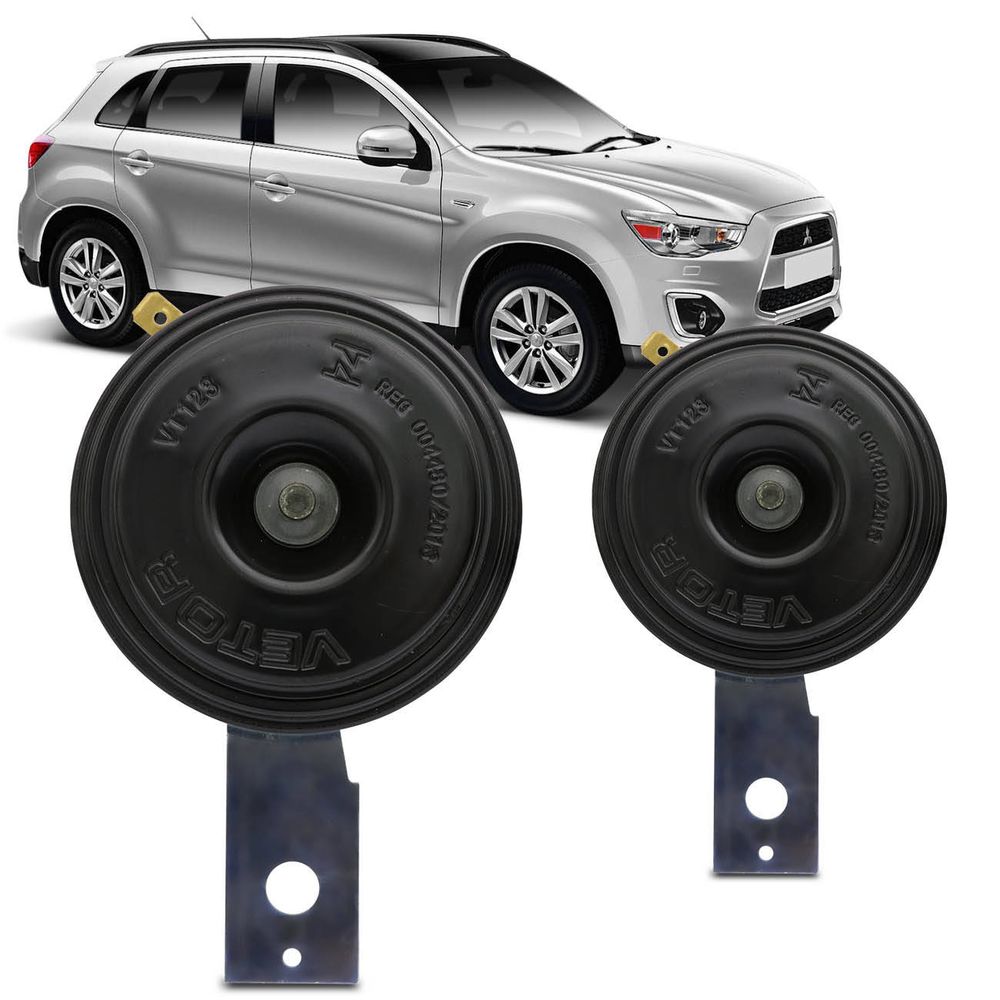 Par Buzinas Paquerinha Bi Bi 12V Mitsubishi Outlander Lancer ASX 2008 A 2018 Original Vetor Menor preço em Par Buzinas Paquerinha Bi Bi 12V Mitsubishi Outlander Lancer ASX 2008 A 2018 Original Vetor