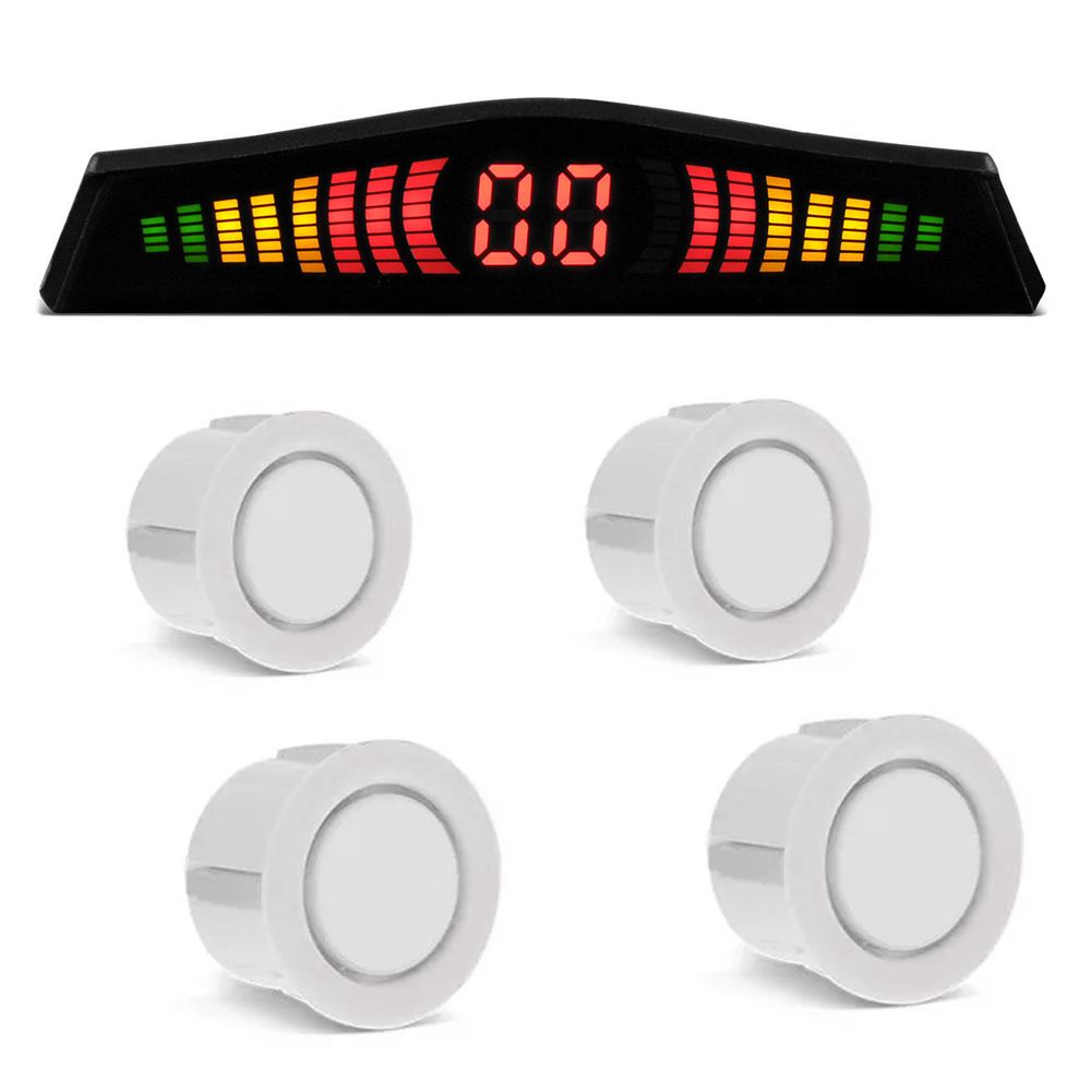 Sensor Estacionamento 4 Pontos Universal Display LED Colorido Meia Lua Branco Menor preço em Sensor Estacionamento 4 Pontos Universal Display LED Colorido Meia Lua Branco
