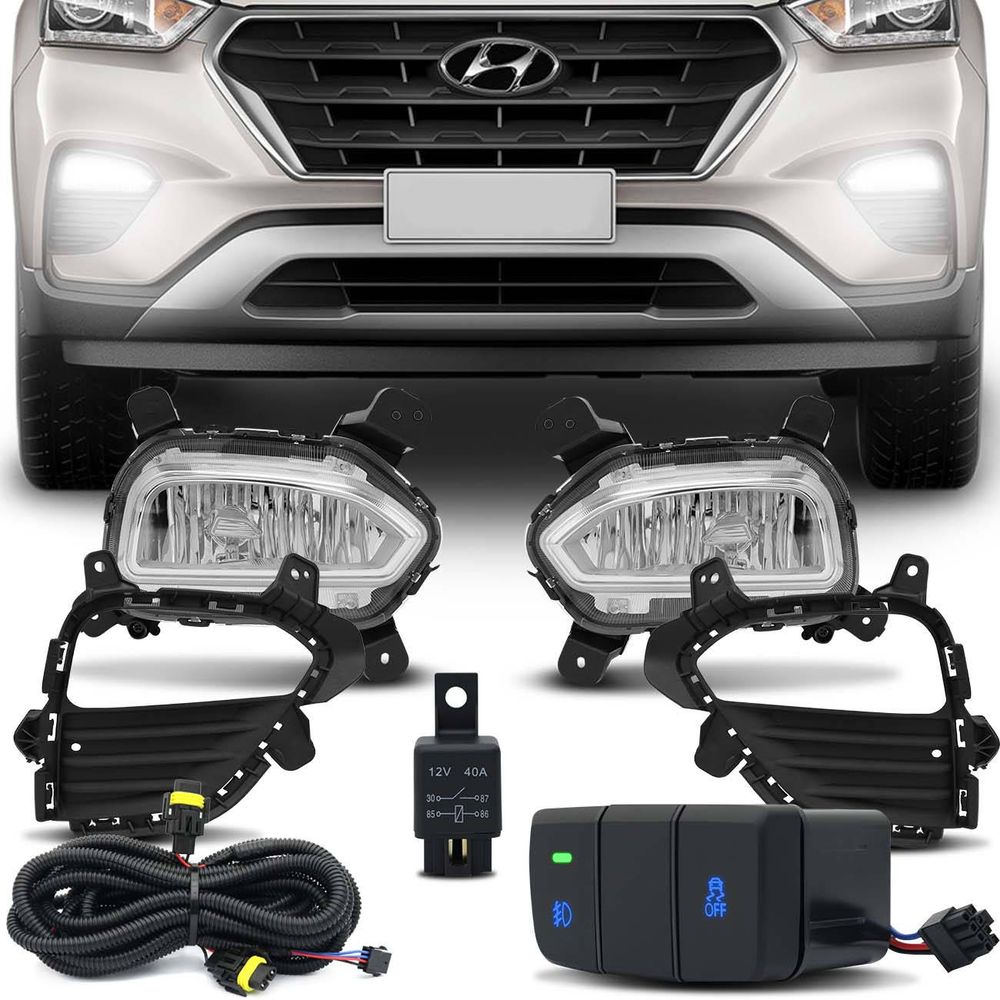 Kit Farol Milha Hyundai Creta 2017 2018 2019 Auxiliar Neblina Botão Modelo Original Menor preço em Kit Farol Milha Hyundai Creta 2017 2018 2019 Auxiliar Neblina Botão Modelo Original