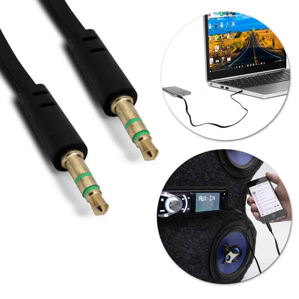 Cabo Auxiliar P2 Stereo Flat 1,5 Metro Preto para Áudio e Som Automotivo Menor preço em Cabo Auxiliar P2 Stereo Flat 1,5 Metro Preto para Áudio e Som Automotivo