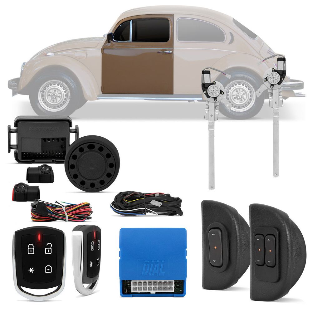 Kit Vidro Elétrico Fusca 1959 a 1996 Dianteiro Sensorizado + Alarme Pósitron Cyber PX360BT Bluetooth Menor preço em Kit Vidro Elétrico Fusca 1959 a 1996 Dianteiro Sensorizado + Alarme Pósitron Cyber PX360BT Bluetooth