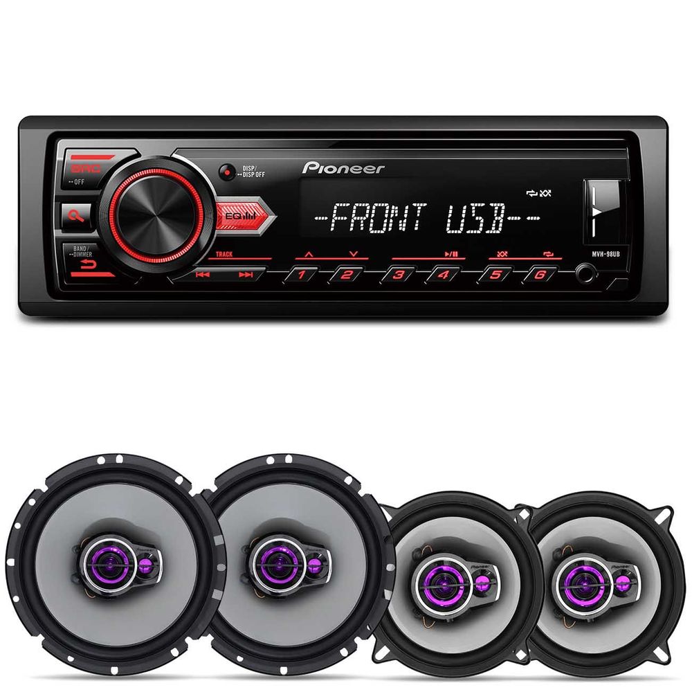 Rádio Automotivo Pioneer MVH-98UB MP3 Player 1 Din Media Receiver Android + Falantes Pioneer 200W Menor preço em Rádio Automotivo Pioneer MVH-98UB MP3 Player 1 Din Media Receiver Android + Falantes Pioneer 200W