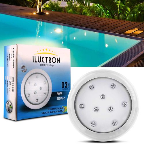 luminaria led piscina 9 leds 9w 990 lumens 12v 80mm luz azul prova d agua uso submerso