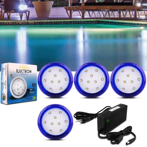 4 Luminárias LED Piscina 6500K + Fonte Bivolt Connect Parts
