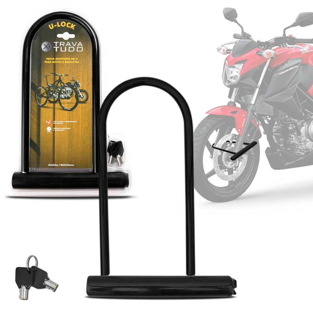 Cadeado U-Lock para Bicicleta e Moto Universal Trava Segurança Antifurto Preto com Chaves Menor preço em Cadeado U-Lock para Bicicleta e Moto Universal Trava Segurança Antifurto Preto com Chaves