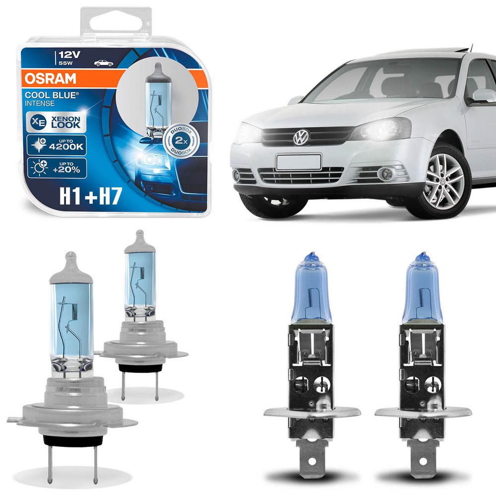 Kit Lâmpadas Super Branca Osram H7 H1 4200K 55W Golf 2007 a 2013 Farol Alto e Baixo Menor preço em Kit Lâmpadas Super Branca Osram H7 H1 4200K 55W Golf 2007 a 2013 Farol Alto e Baixo