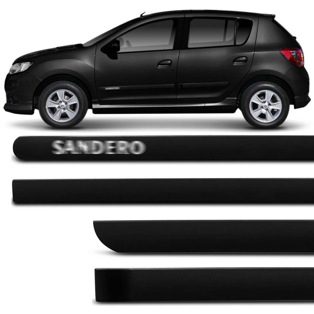 Jogo Friso Lateral Tipo Borrachão Sandero 15 a 19 Preto 4 Peças Grafia Alto Relevo Excelente Fixação Menor preço em Jogo Friso Lateral Tipo Borrachão Sandero 15 a 19 Preto 4 Peças Grafia Alto Relevo Excelente Fixação