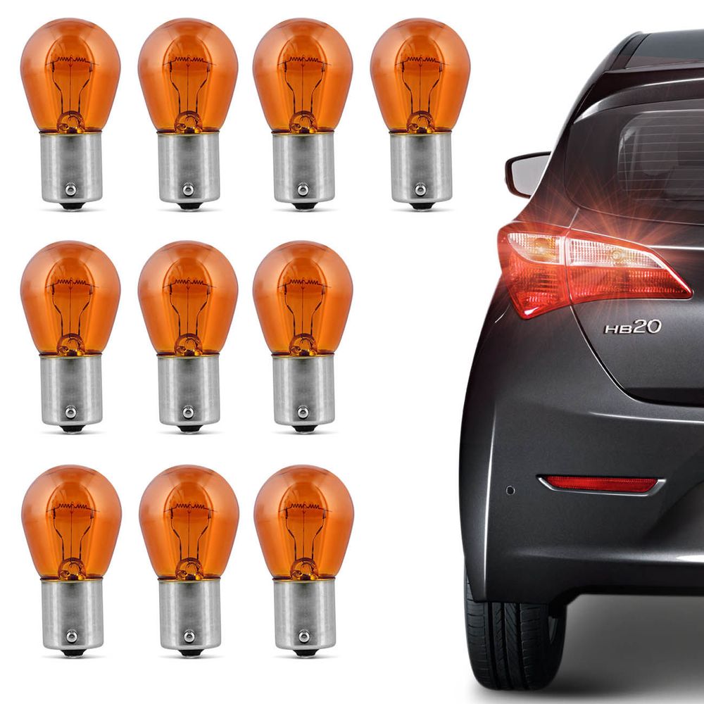 Kit 10 Lâmpadas Halógenas BA15s P21W 1 Polo Trava Reta 12V 21W Âmbar Luz de Seta Ré Lanterna Menor preço em Kit 10 Lâmpadas Halógenas BA15s P21W 1 Polo Trava Reta 12V 21W Âmbar Luz de Seta Ré Lanterna