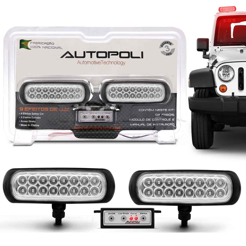 Kit Farol de Milha Strobo Safety Car 16 LEDs 8 Efeitos 12V 24V 3,2W Luz Vermelha Controle Autopoli Menor preço em Kit Farol de Milha Strobo Safety Car 16 LEDs 8 Efeitos 12V 24V 3,2W Luz Vermelha Controle Autopoli