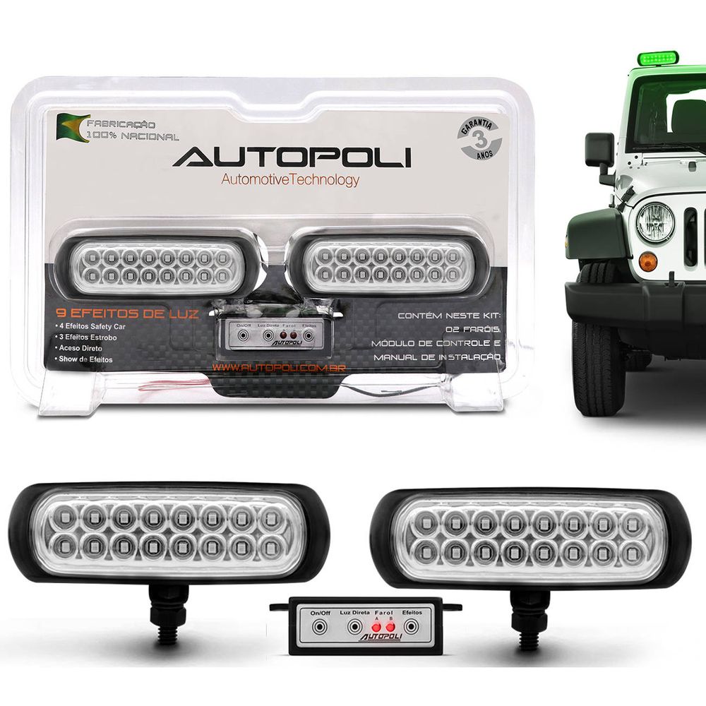 Kit Farol de Milha Strobo Safety Car 16 LEDs 8 Efeitos 12V 24V 3,2W Luz Verde com Controle Autopoli Menor preço em Kit Farol de Milha Strobo Safety Car 16 LEDs 8 Efeitos 12V 24V 3,2W Luz Verde com Controle Autopoli