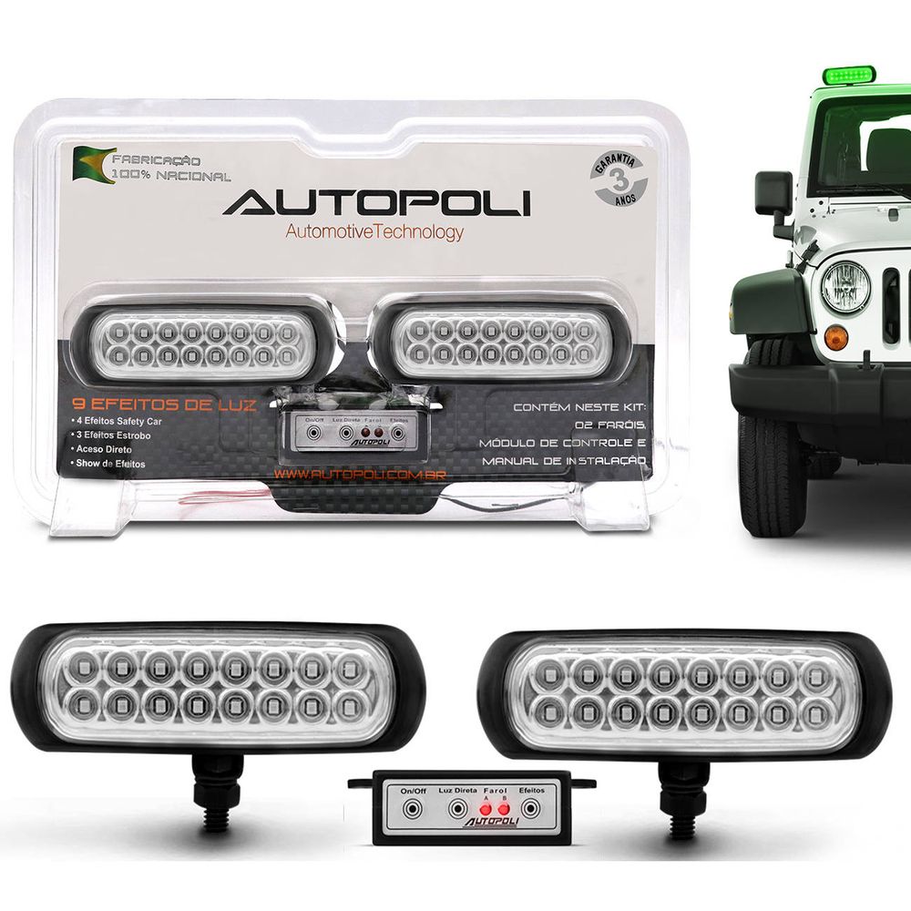 Menor preço em Kit Farol de Milha Strobo Safety Car 16 LEDs 8 Efeitos 12V 24V 3,2W Luz Verde com Controle Autopoli