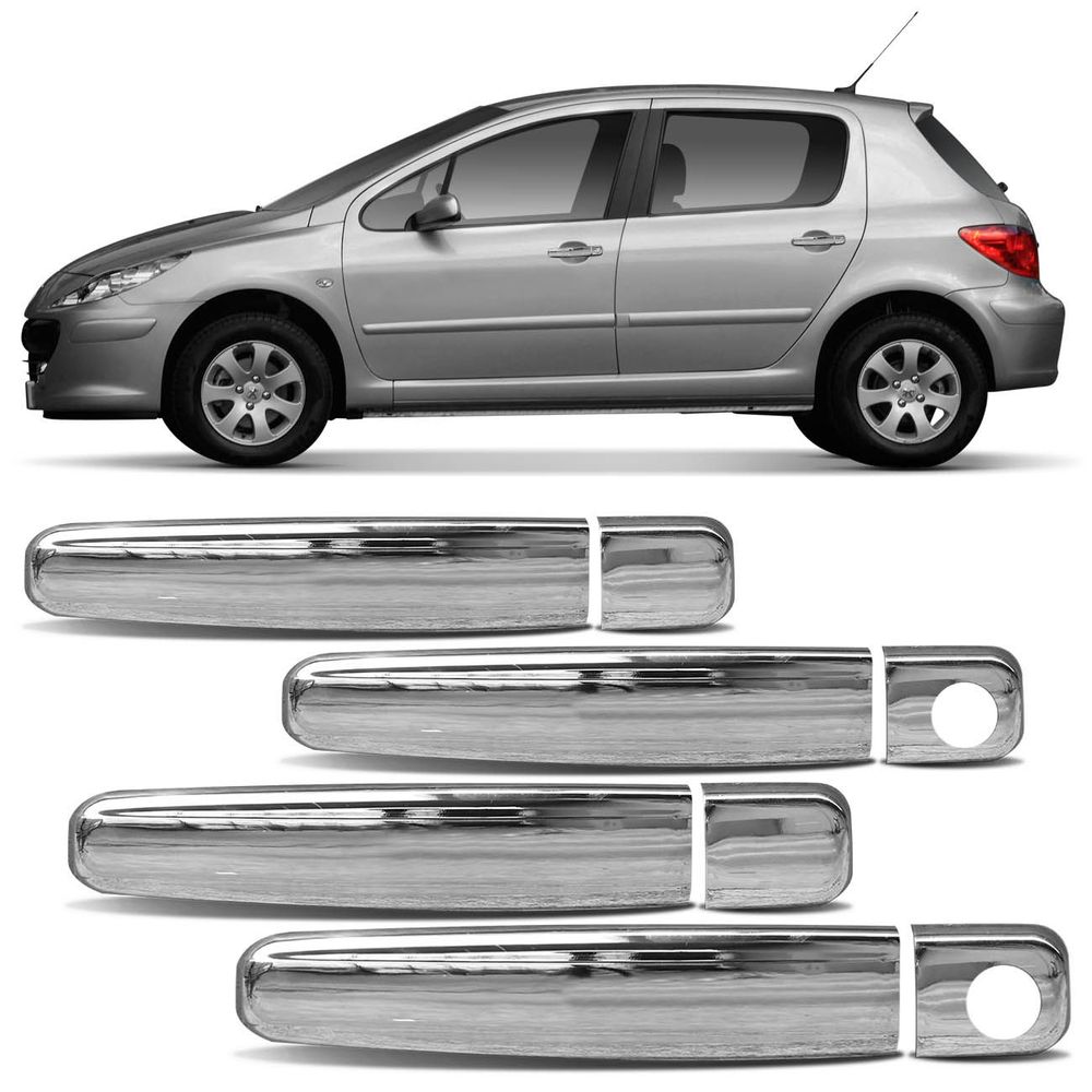 Kit Aplique Capa Maçaneta Externa Citroen C3 2003 a 2011 Peugeot 307 2001 a 2012 Cromado 4 Portas Menor preço em Kit Aplique Capa Maçaneta Externa Citroen C3 2003 a 2011 Peugeot 307 2001 a 2012 Cromado 4 Portas