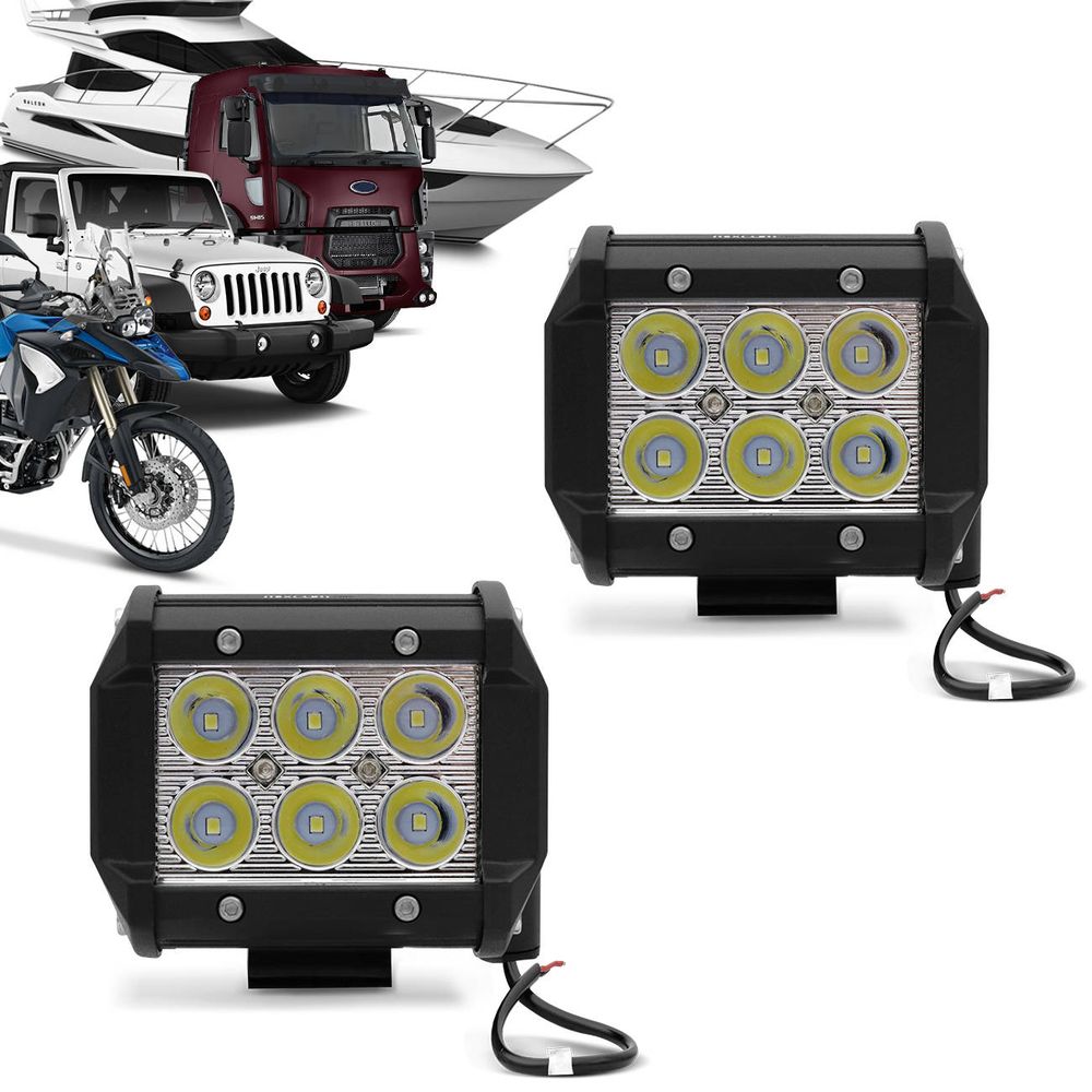 Par Farol de Milha Quadrado Universal 6 LEDs 6000K Carro Moto Caminhão Jeep Menor preço em Par Farol de Milha Quadrado Universal 6 LEDs 6000K Carro Moto Caminhão Jeep