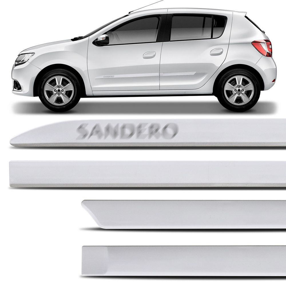 Jogo de Friso Lateral Sandero 2015 a 2019 Branco Glacier Facão com Grafia Tipo Borrachão Menor preço em Jogo de Friso Lateral Sandero 2015 a 2019 Branco Glacier Facão com Grafia Tipo Borrachão