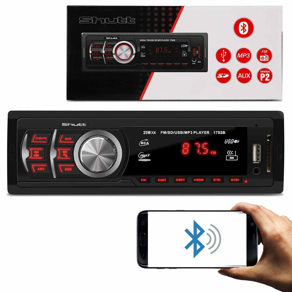 Menor preço em MP3 Player Automotivo Shutt Montana 1 Din 3.5 Polegadas Bluetooth USB SD Auxiliar P2 Rádio FM