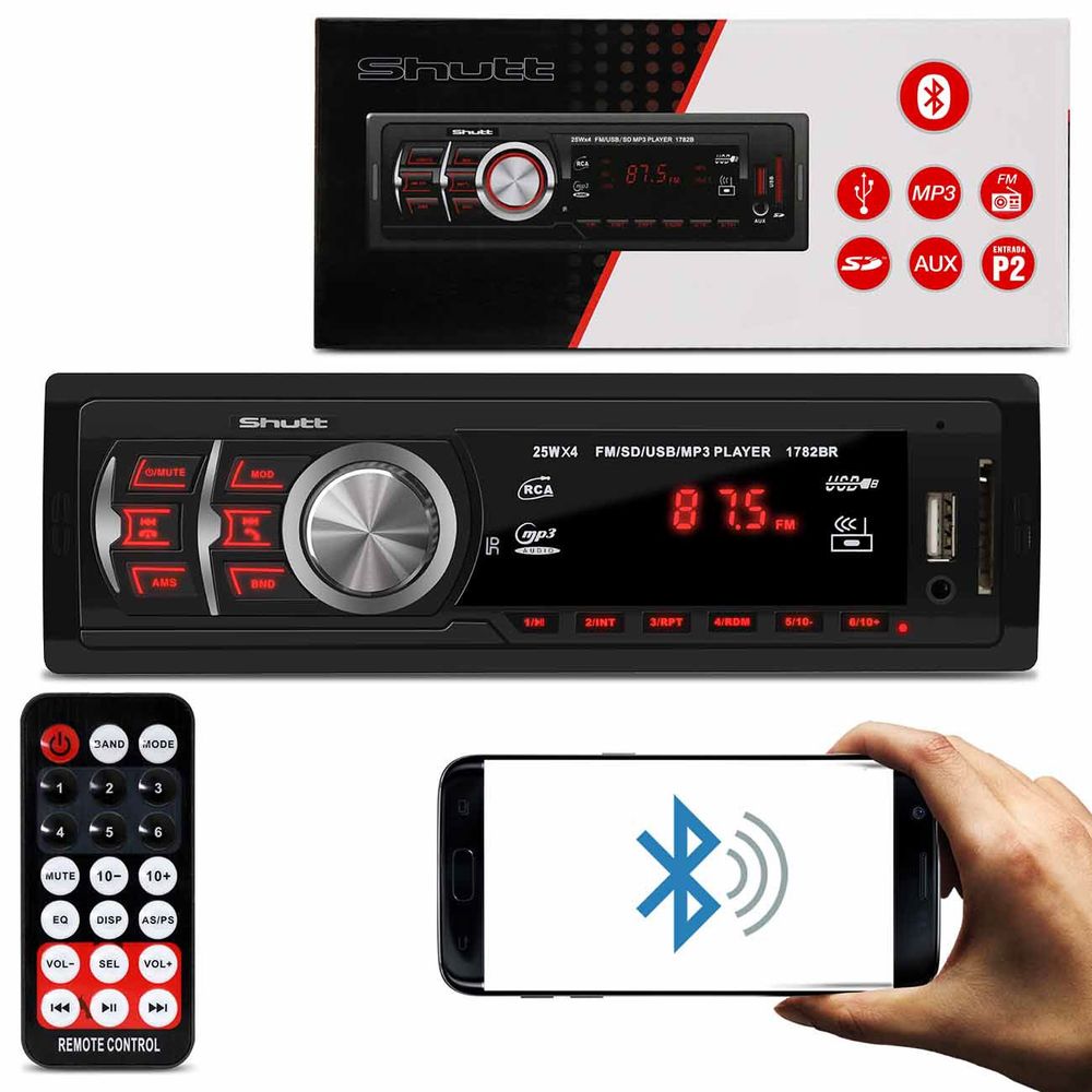 Menor preço em MP3 Player Automotivo Shutt Montana 1 Din 3.5 Polegadas Bluetooth USB SD P2 Rádio FM com Controle