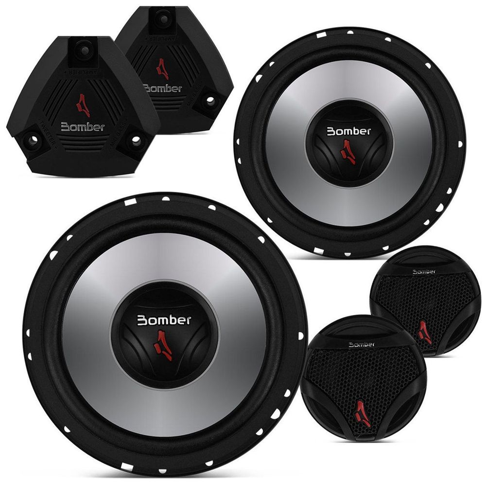 Kit 2 Vias Bomber 2 Alto Falantes 6" 200W RMS + 2 Tweeters 120W 2 Crossovers 4 Ohms Preto e Grafite Menor preço em Kit 2 Vias Bomber 2 Alto Falantes 6" 200W RMS + 2 Tweeters 120W 2 Crossovers 4 Ohms Preto e Grafite