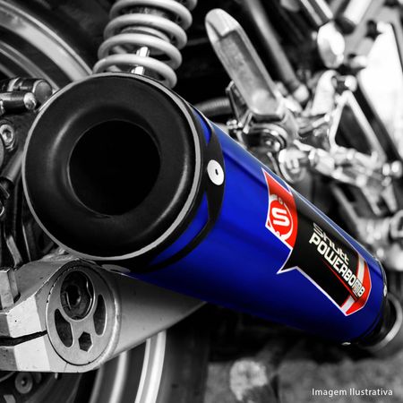 Escapamento-Esportivo-Shutt-Powerbomb-Honda-CG-Fan-125-09-10-11-12-Sem-Protetor-de-Perna-Azul-Vermelho-Prata-Escovado-Polido-e-Preto-Moto-connectparts---5-