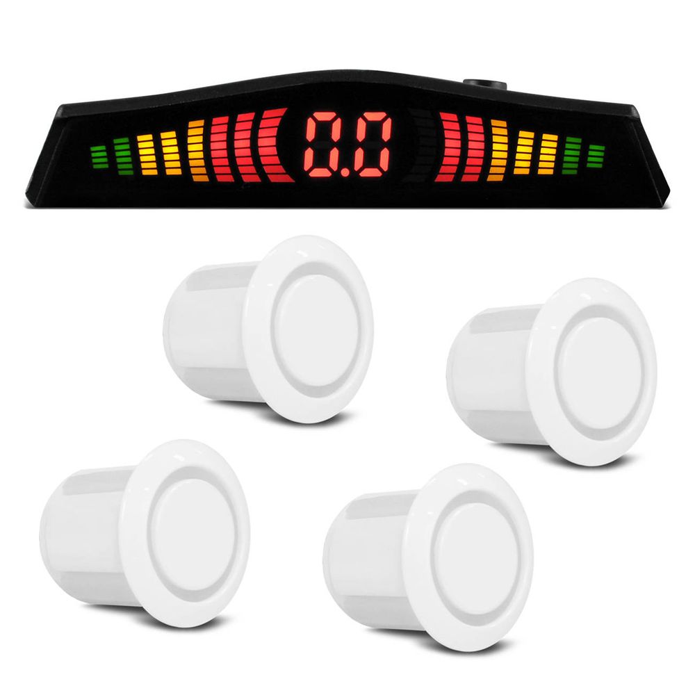 Sensor Estacionamento 4 Pontos Branco Display Led Colorido Universal Menor preço em Sensor Estacionamento 4 Pontos Branco Display Led Colorido Universal
