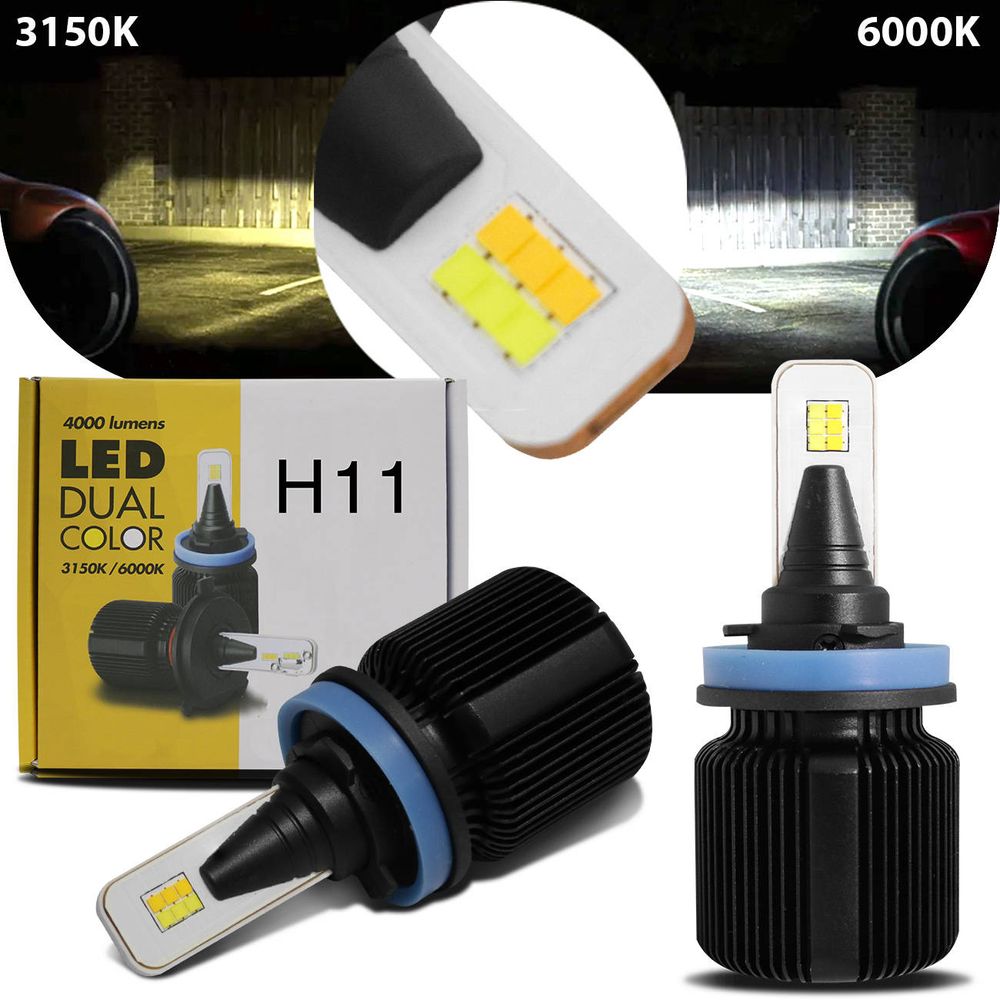par lampada super led h11 3150k 6000k 8000lm shocklight dual color 2d efeito xenon carro