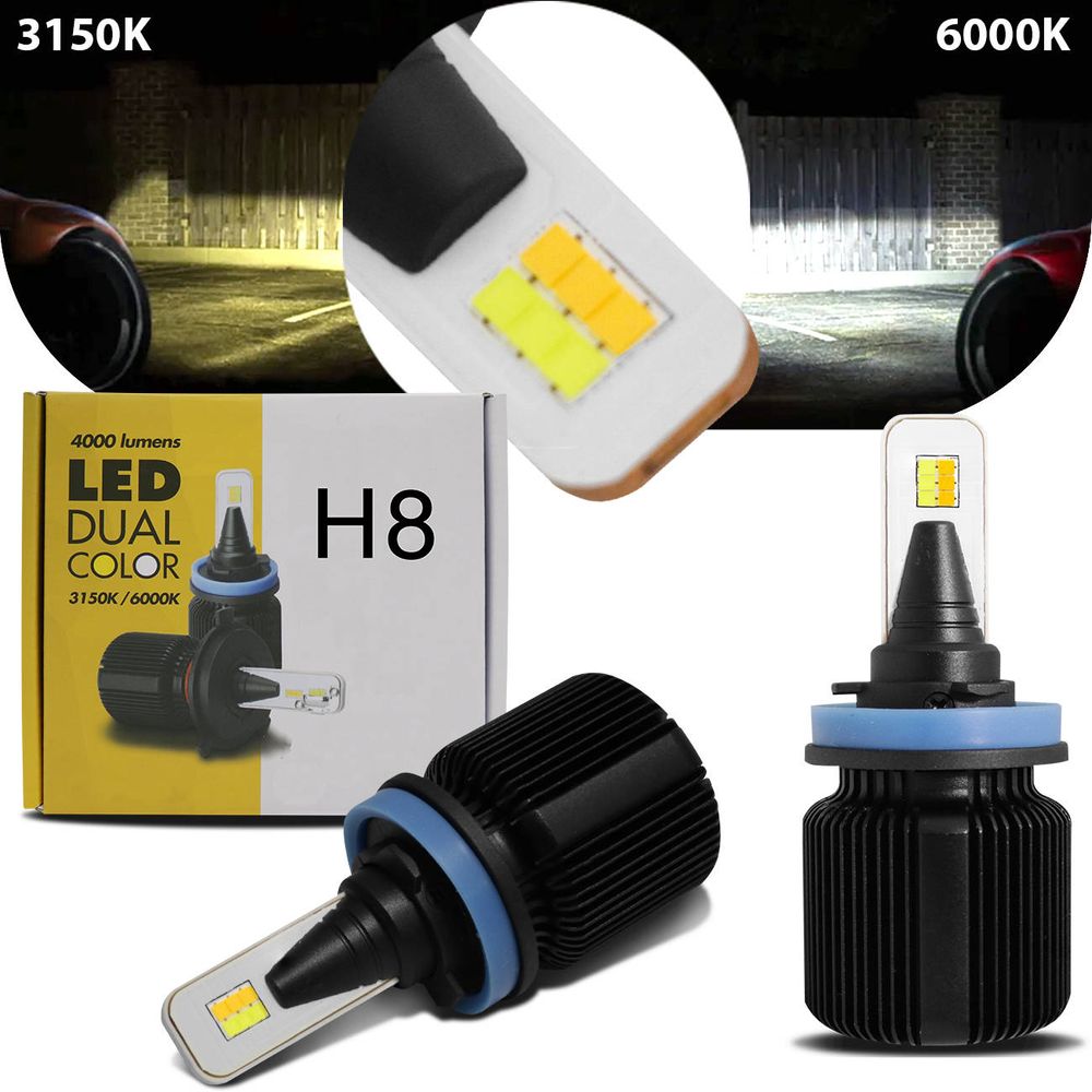 Par Lâmpada Super LED H8 3150K 6000K 8000LM Shocklight Dual Color 2D Efeito Xênon Carro Menor preço em Par Lâmpada Super LED H8 3150K 6000K 8000LM Shocklight Dual Color 2D Efeito Xênon Carro