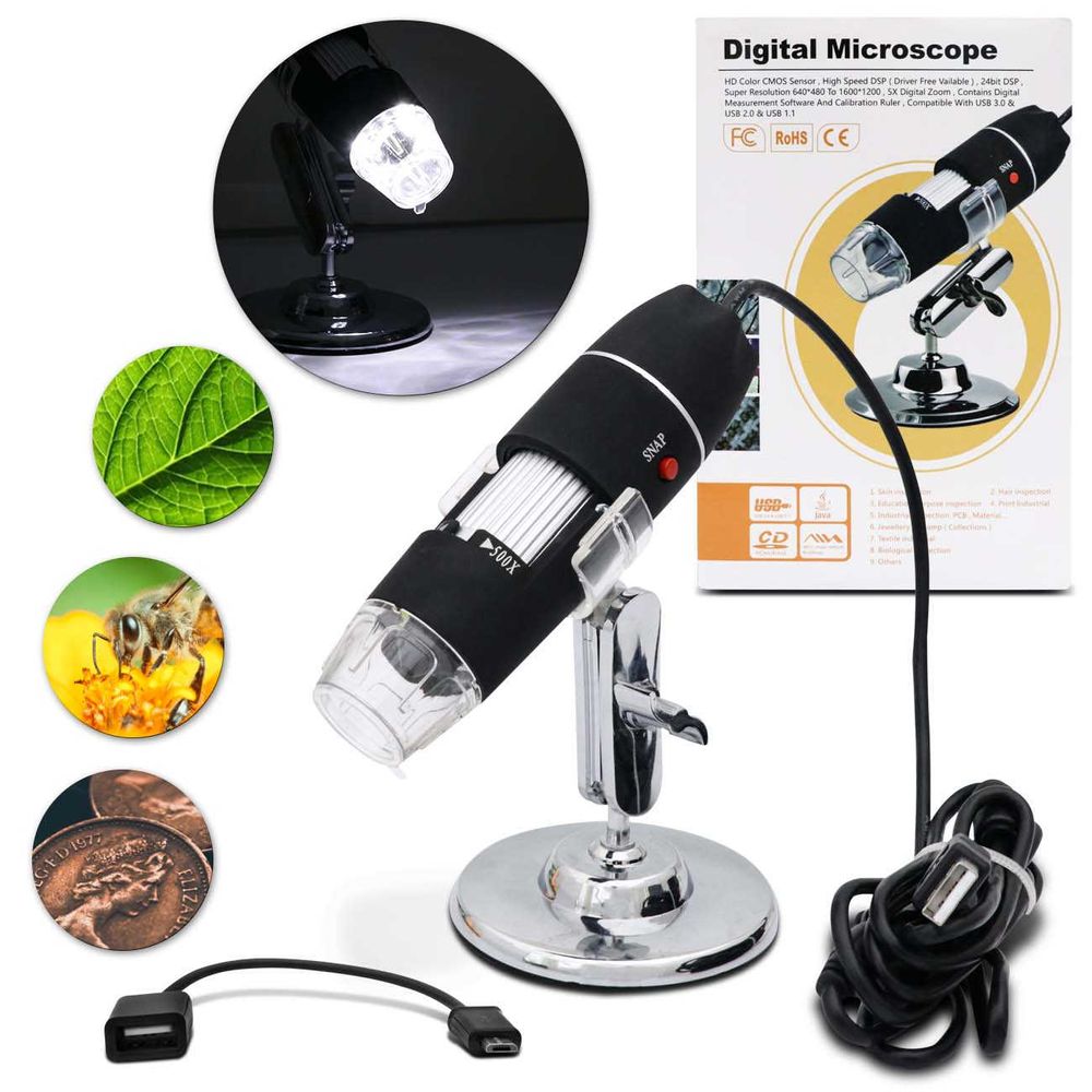 Microscópio Digital Usb Zoom 500x HD Câmera 2.0 MP Profissional 8 LEDs Preto Menor preço em Microscópio Digital Usb Zoom 500x HD Câmera 2.0 MP Profissional 8 LEDs Preto
