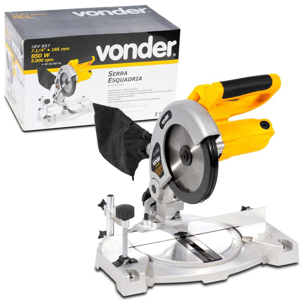 Serra Esquadria Vonder SEV857 7.14 Polegadas 5.000 RPM 850W 220V Amarelo e Preto com Apoio Lateral Menor preço em Serra Esquadria Vonder SEV857 7.14 Polegadas 5.000 RPM 850W 220V Amarelo e Preto com Apoio Lateral