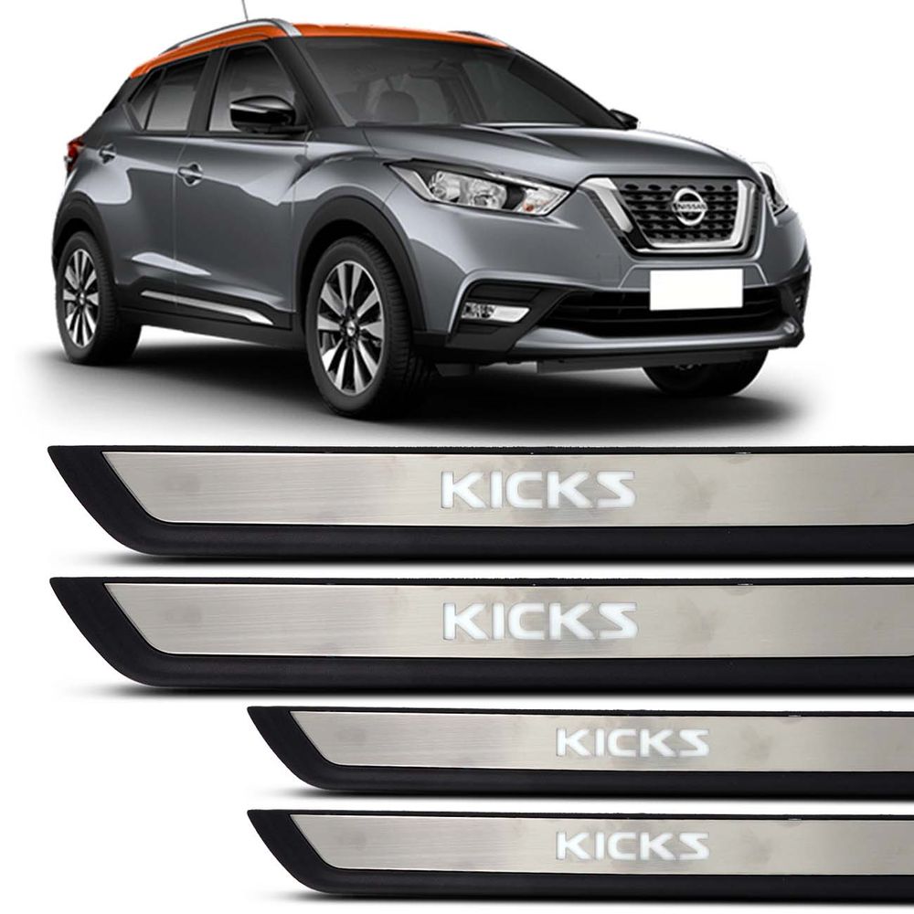 Jogo de Soleira Iluminada com Led Azul Kicks 2018 2019 Aço Inox Escovado 4 Peças Menor preço em Jogo de Soleira Iluminada com Led Azul Kicks 2018 2019 Aço Inox Escovado 4 Peças