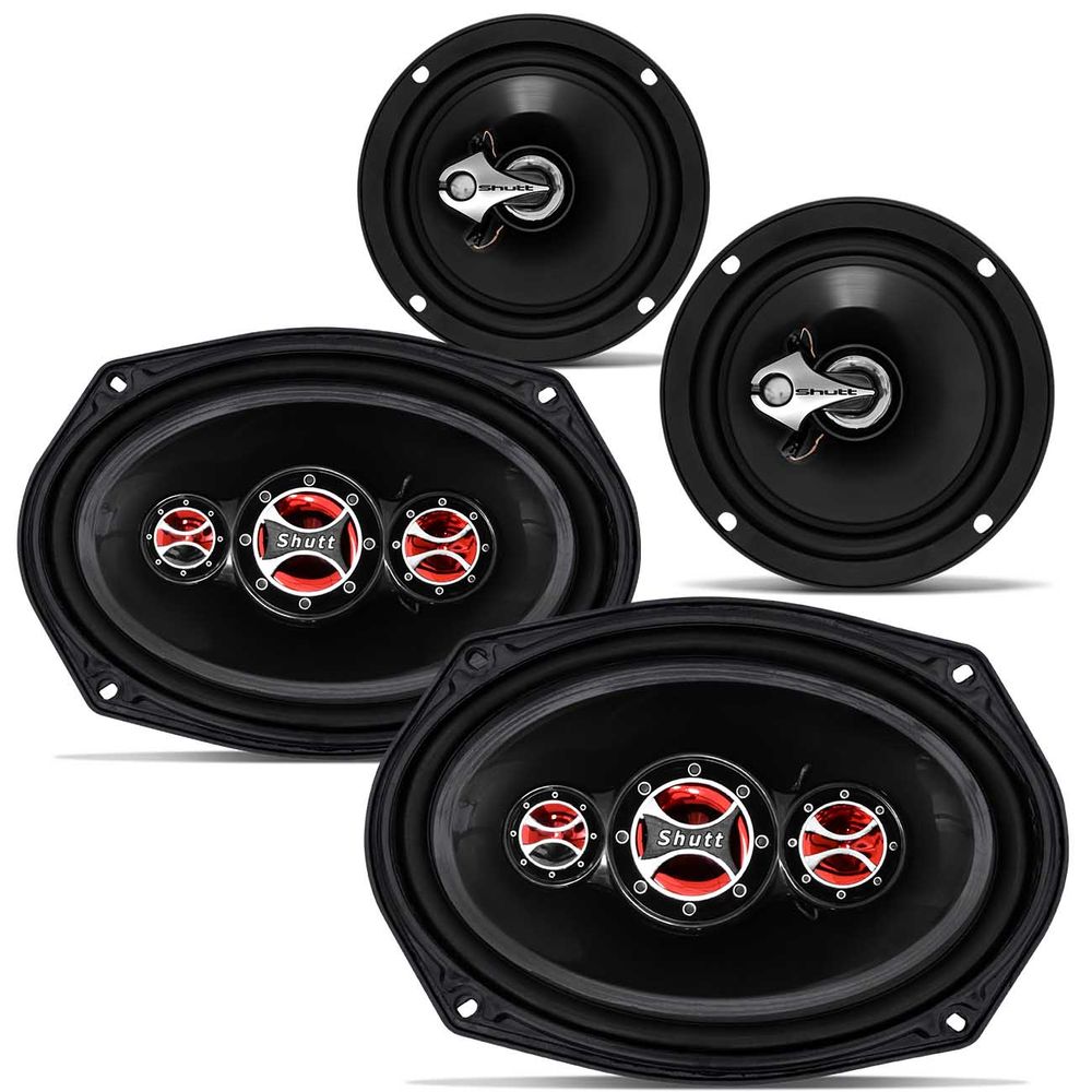Kit Fácil 6X9 + 6 Polegadas 380W RMS Triaxial e Quadriaxial 4 Ohms Bobina Simples Shutt Original Menor preço em Kit Fácil 6X9 + 6 Polegadas 380W RMS Triaxial e Quadriaxial 4 Ohms Bobina Simples Shutt Original